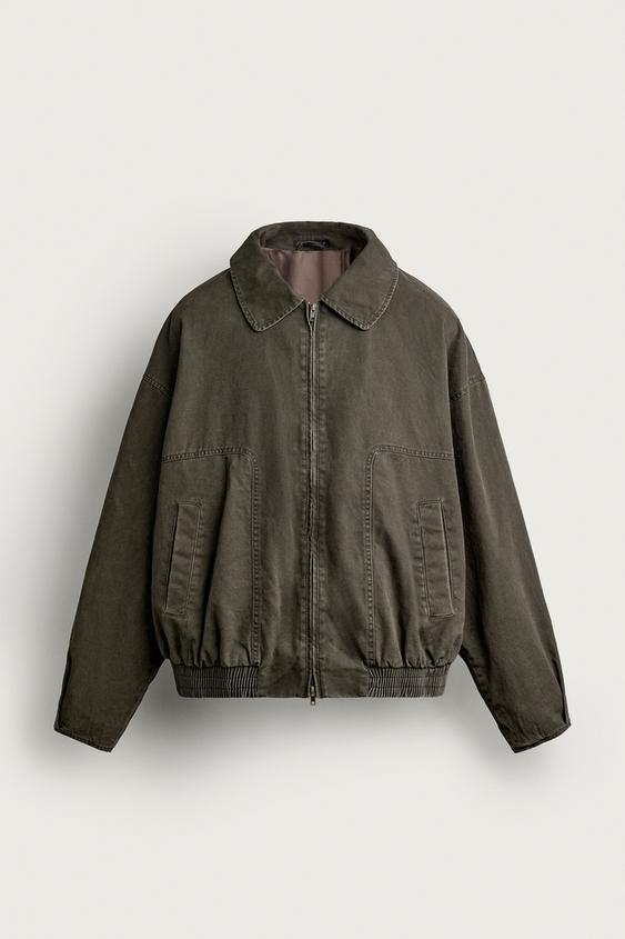 WASHED PADDED BOMBER JACKET - Dark khaki by Zara - Image 0