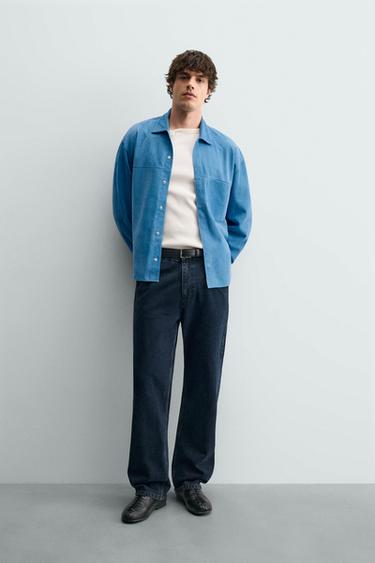 CAMISA AMPLA REGULAR FIT DE SUEDE - Azul da Zara - Imagem 0