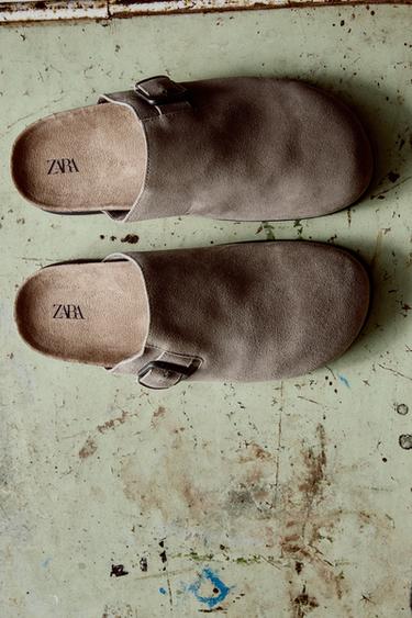 BUCKLED LEATHER CLOGS - Taupe Grey by Zara