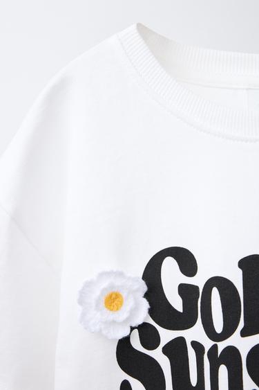 TEXT AND CROCHET FLOWER T-SHIRT - White by Zara - Image 3