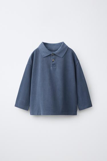 POLO EN PIQUÉ UNI - Bleu marine délavé de Zara