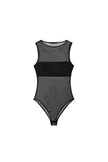 COMBINED TULLE BODYSUIT - Black by Zara