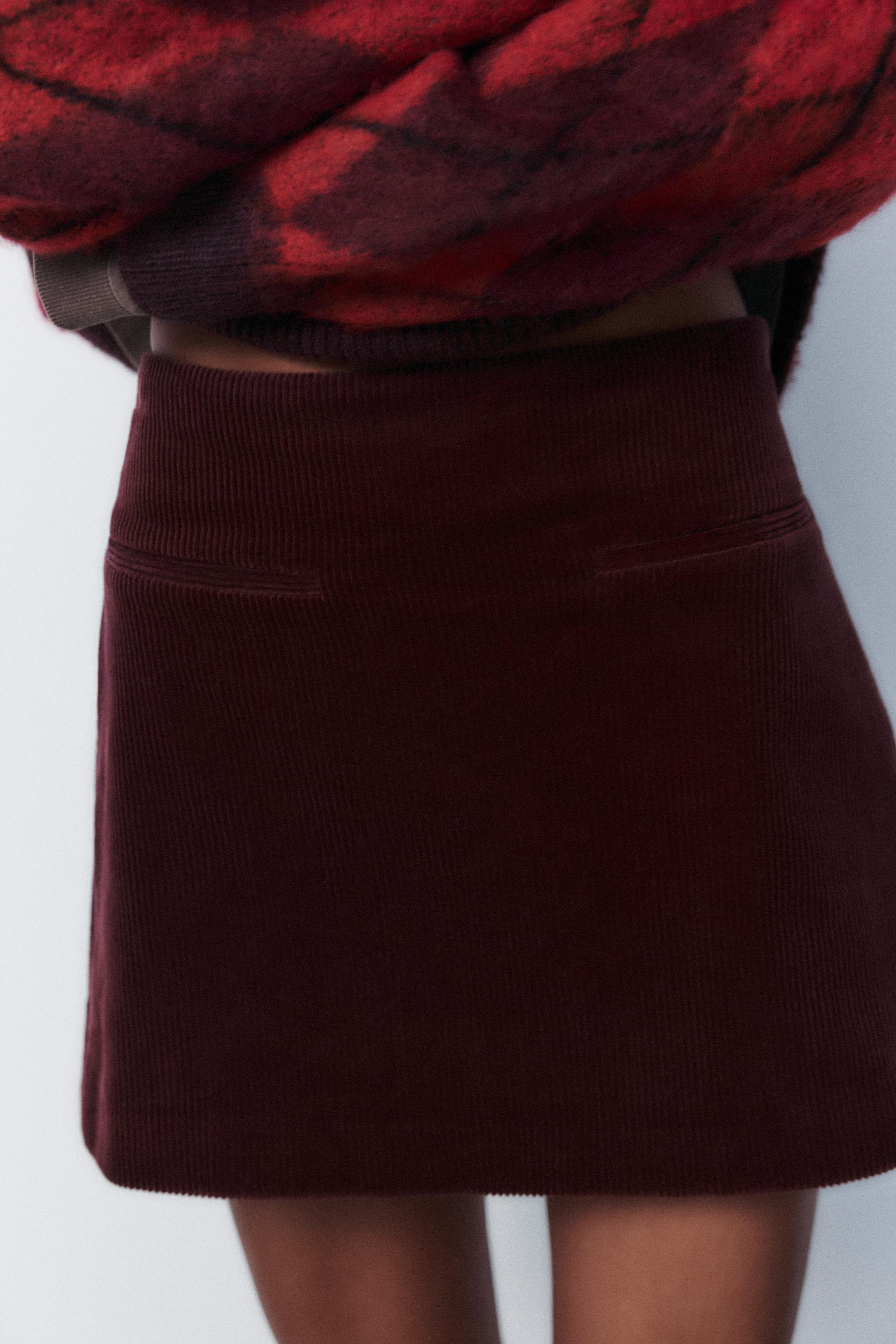 Zara Corduroy Mini Skirt Maroon Women