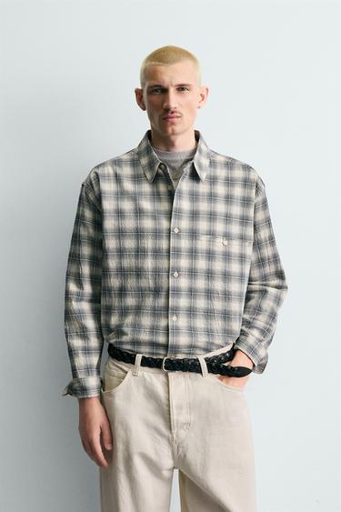 Zara BOXY FIT PLAID SHIRT - Blue