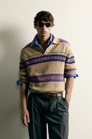 POLO PUNTO JACQUARD ALGODÓN - LINO - Verde Oliva de Zara