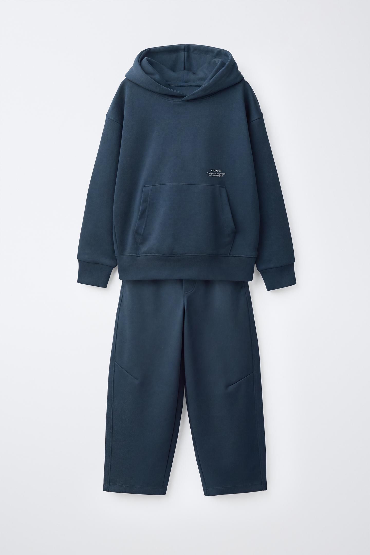 Детский комплект Zara Text Interlock Hoodie and Pants Set, цвет: Синий — фото 1