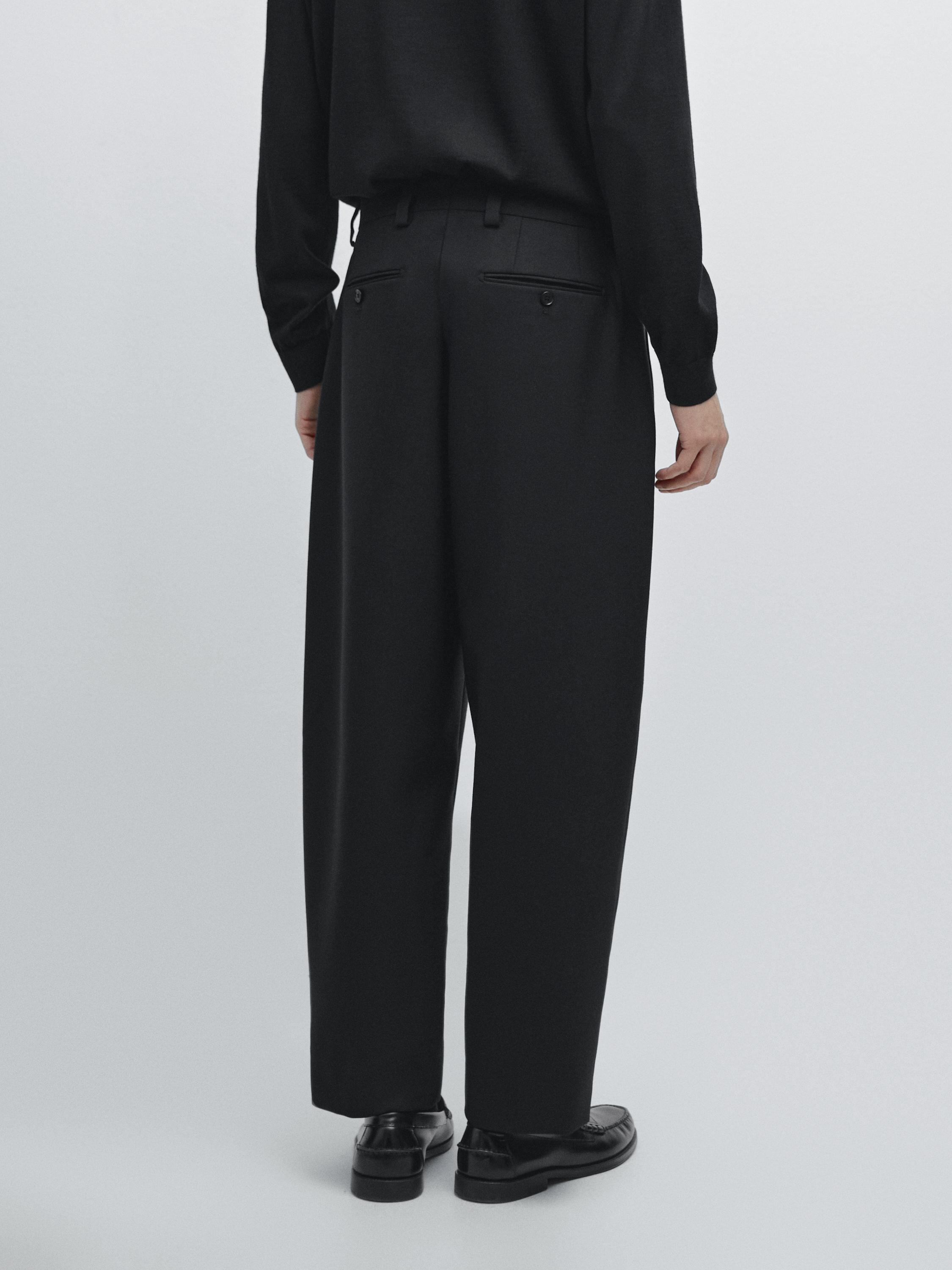 Pantalon barrel fit en laine trois fils