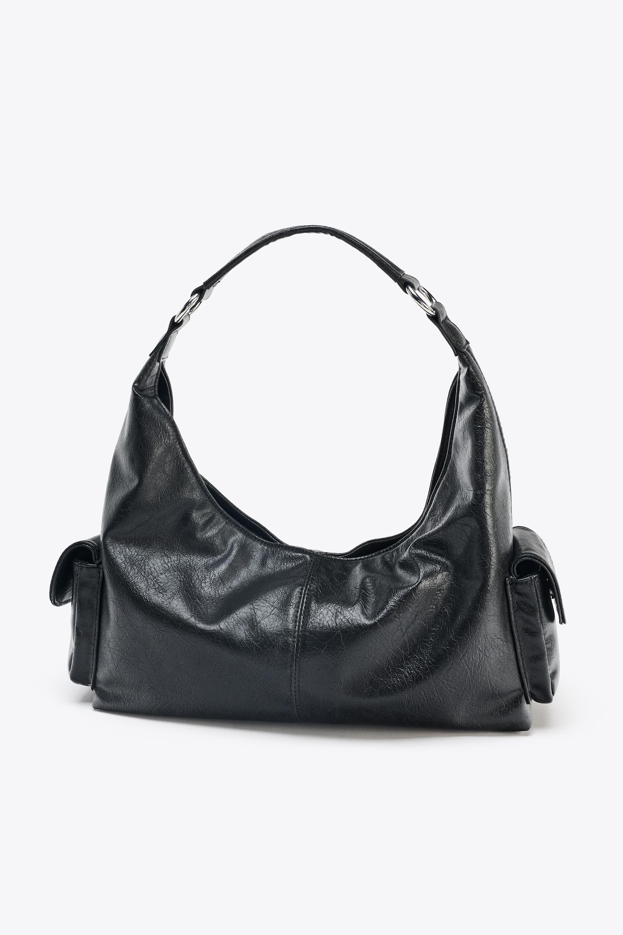 DEINET 黒いバッグ ジッパーポケット付き クラックテクスチャー加工ポケットバッグ - ブラック | ZARA