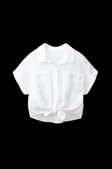 Zara TEXTURED KNOT SHIRT - White - Image 0
