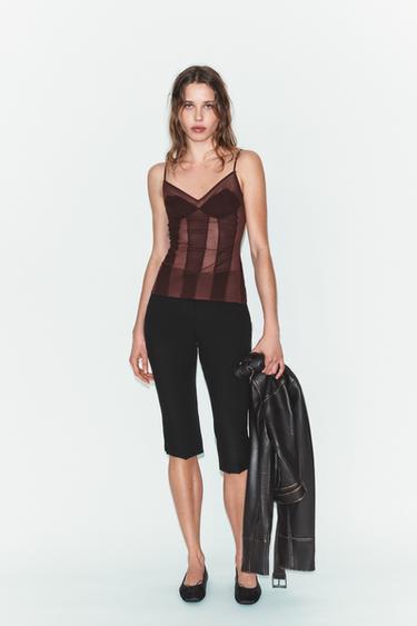 TULLE CAMISOLE TOP - Dark brown by Zara