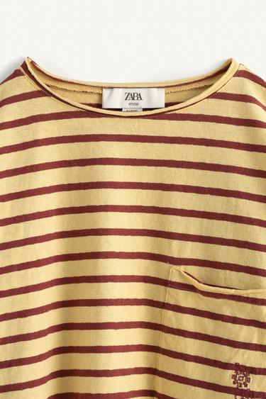 T-SHIRT À RAYURES FLEUR BRODÉE ÉDITION LIMITÉE - Jaune de Zara - Image 6