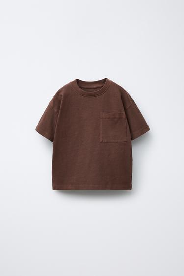 GARMENT DYE T-SHIRT WITH POCKET - Brown by Zara