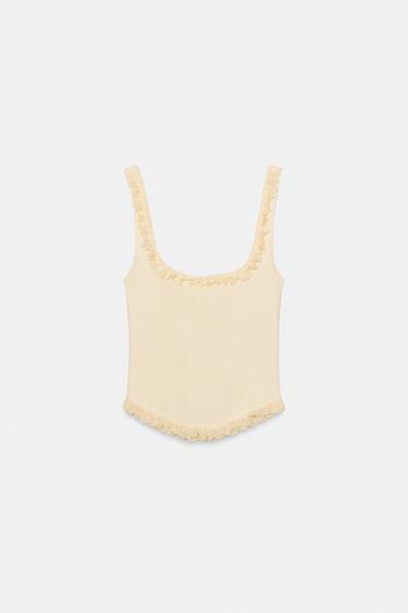 RIBBED TOP WITH RUFFLES - Light yellow by Zara - Image 4