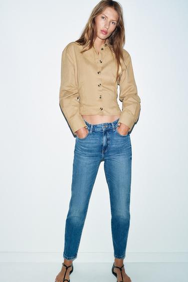 Z.01 MOM FIT HIGH-WAIST JEANS WITH PRESSED CREASE - Mid-blue by Zara