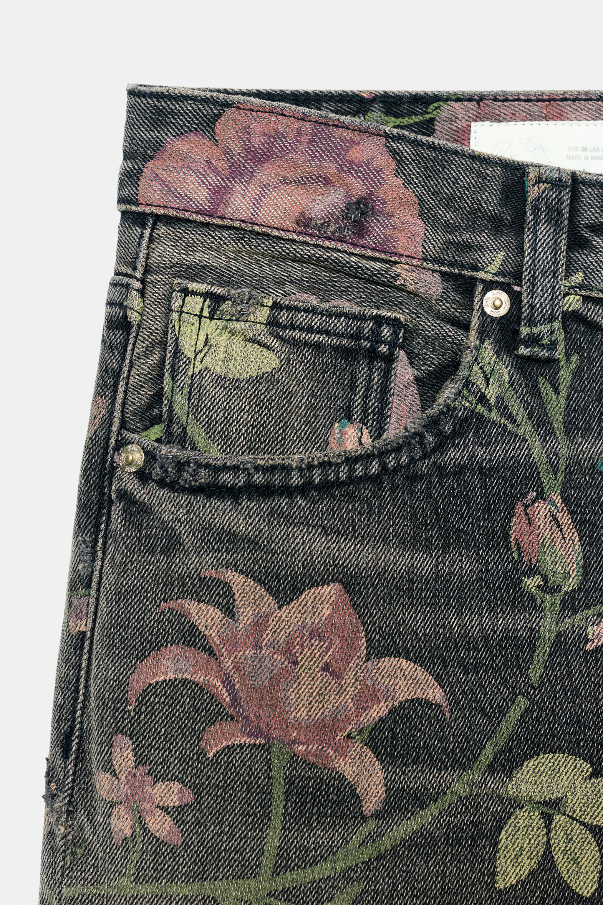 jeans loose fit taille basse à fleurs trf