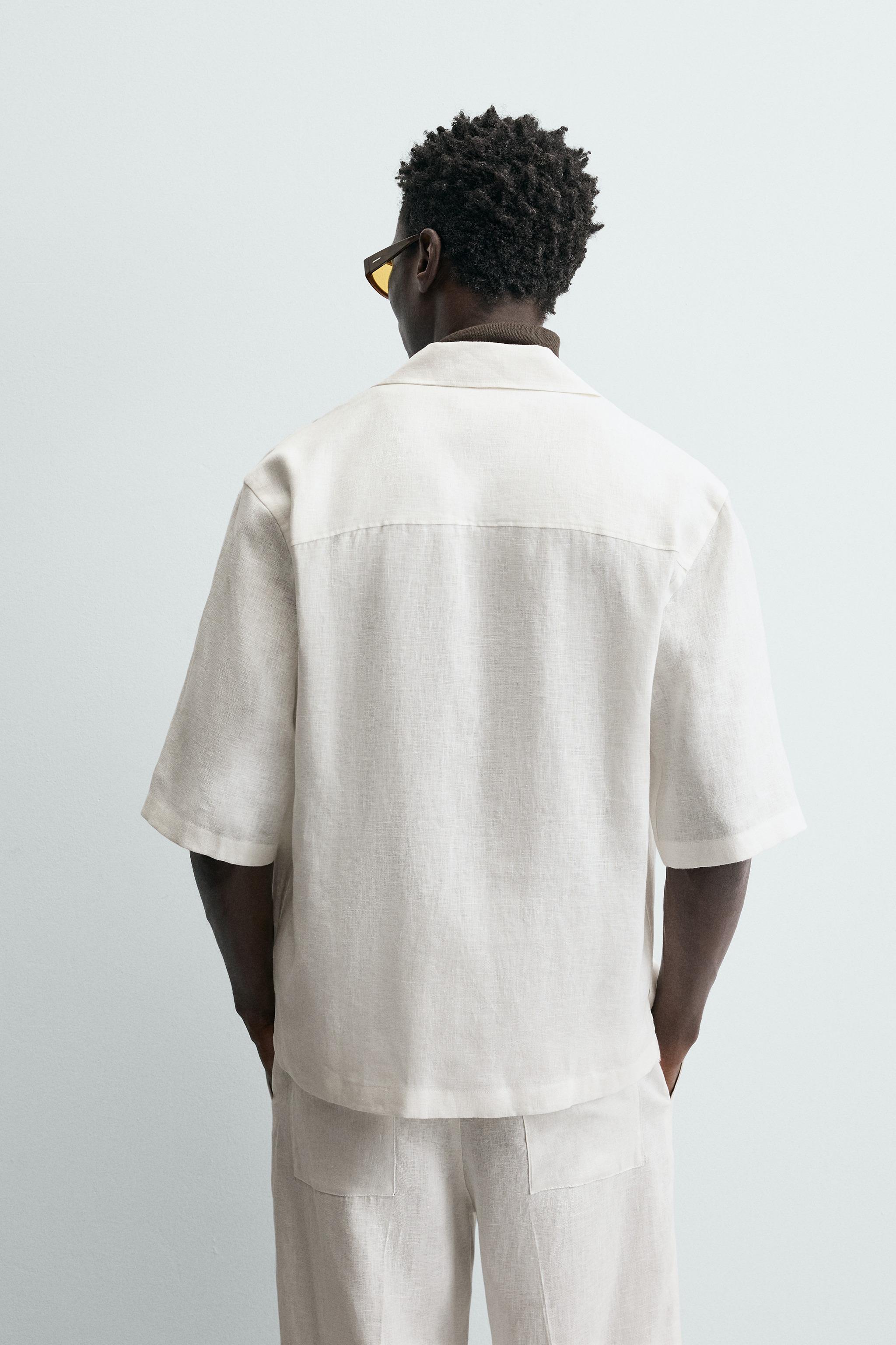 CAMISA CRUZADA RELAXED FIT 100% LINHO - Branco | ZARA Brasil