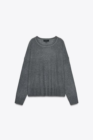 SWEATER WITH CONTRAST SEAMS - Mid-grey by Zara