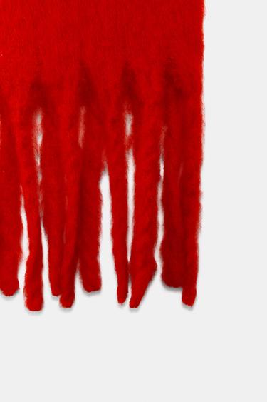 PLAIN FRINGED SCARF - Red by Zara - Image 3