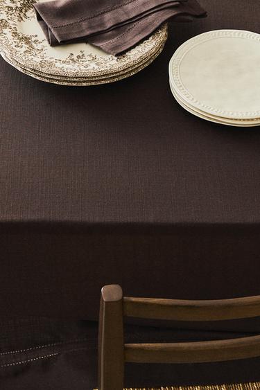 HEMSTITCHED COTTON TABLECLOTH - Brown by Zara