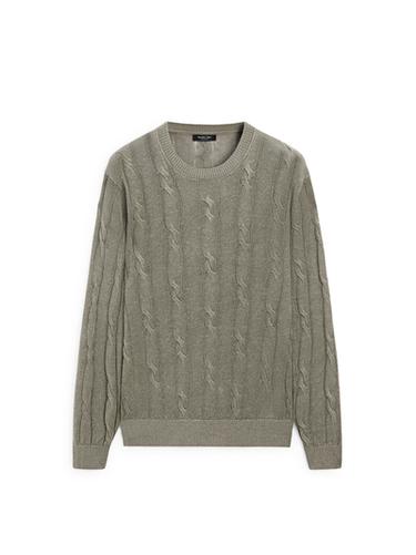 Pull en maille tressée de lin - Kaki clair de Zara