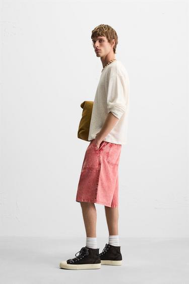 WASHED RELAXED FIT BERMUDA SHORTS - Red by Zara - Image 3