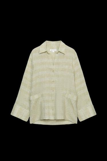 CAMISA LINO CUADROS ZW COLLECTION - Verde de Zara