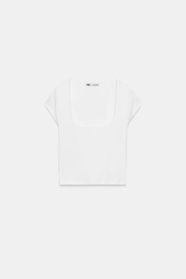 CAMISETA CROP ESCOTE CUADRADO - Blanco de Zara