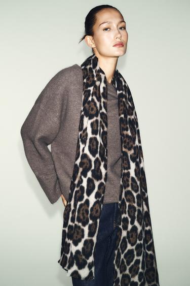 ANIMAL PRINT SCARF - Leopard / Grey by Zara