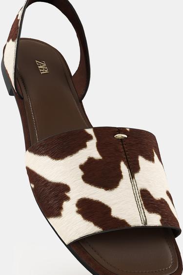 SANDALES PLATES EN CUIR EFFET FOURRURE - Multicolore de Zara - Image 4