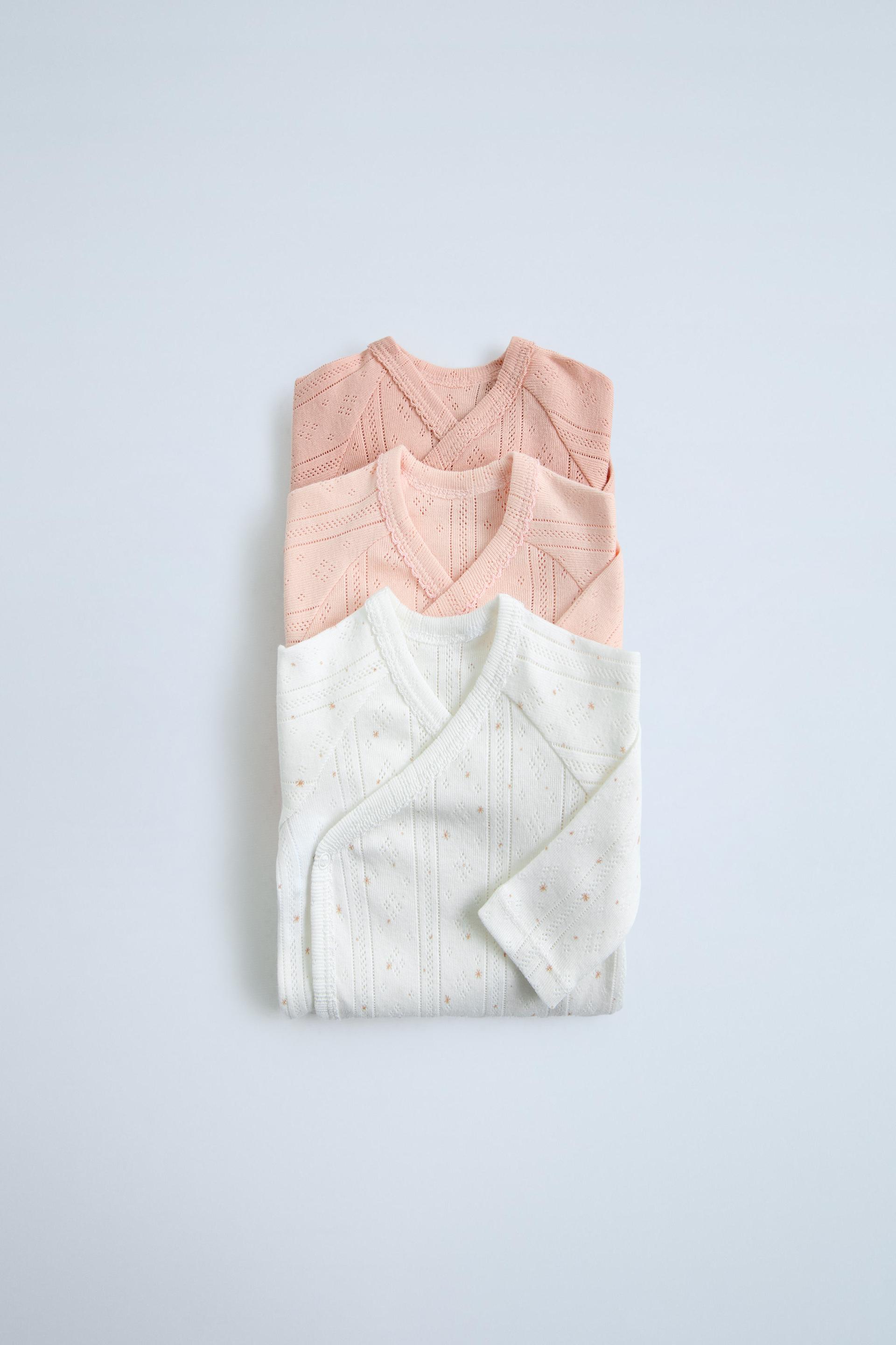 06 MONTHS/ 3PACK OF LARGE OPENWORK KIMONO NECK BODYSUITS Oranges