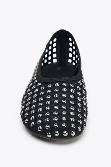 STUDDED MESH BALLERINAS - Black by Zara - Image 2