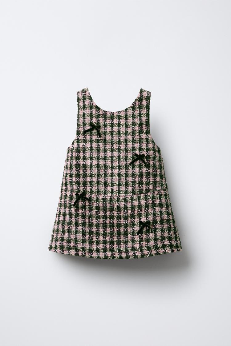 CHECK PINAFORE DRESS WITH VELVET BOWS Pink ZARA India