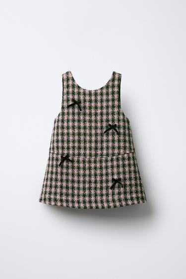 CHECK PINAFORE DRESS WITH VELVET BOWS - Pink by Zara