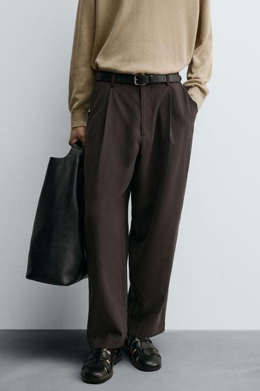 PANTALÓN FLUIDO PLIEGUES - Chocolate de Zara