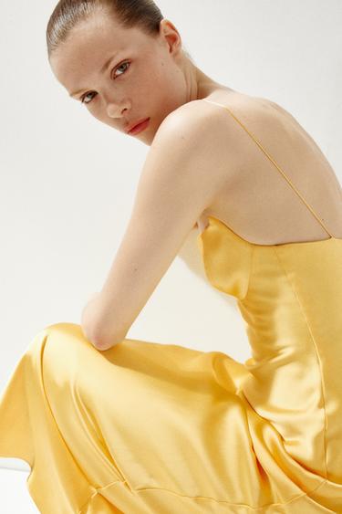 LONG SATIN DRESS - Yellow by Zara - Image 2