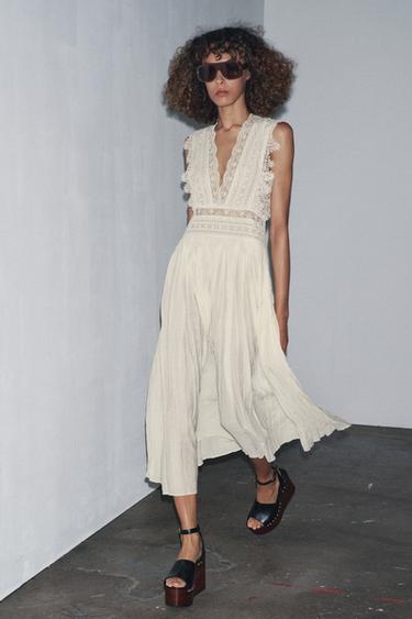 Zara ZW COLLECTION LACE STRAP DRESS - Ecru - Image 0