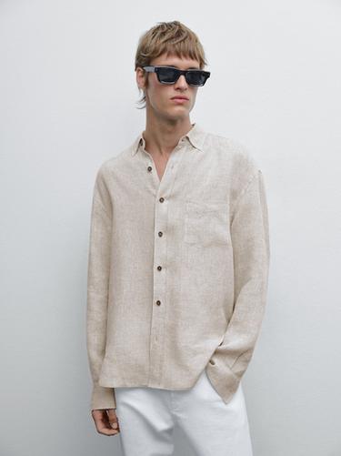 Camisa regular fit 100% lino - Gris de Zara