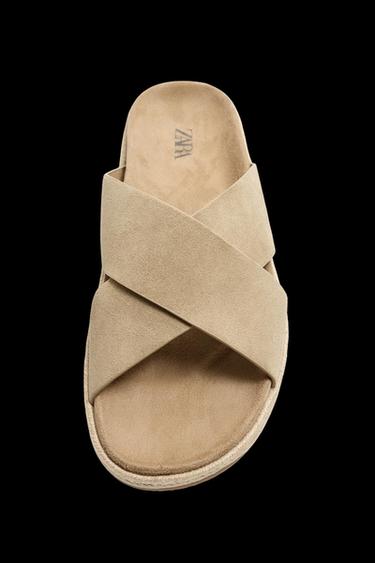 Zara CROSSED LEATHER SANDALS - Brown
