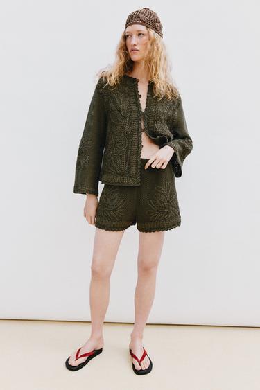 Zara CROCHET COMBINATION SHORTS - Khaki