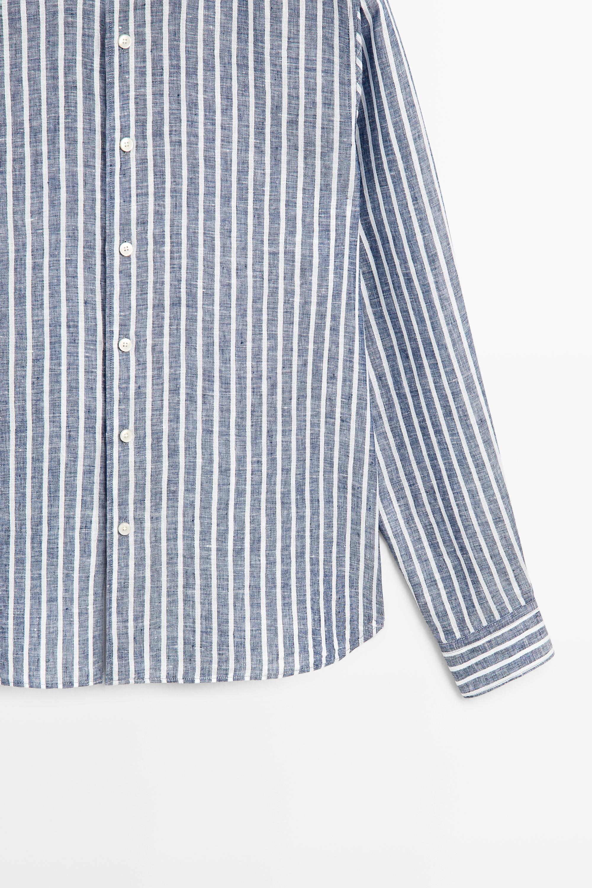 Regular fit striped 100% linen shirt
