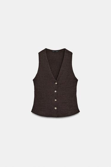 TEXTURED BUTTONED WAISTCOAT-STYLE TOP - Chocolate by Zara