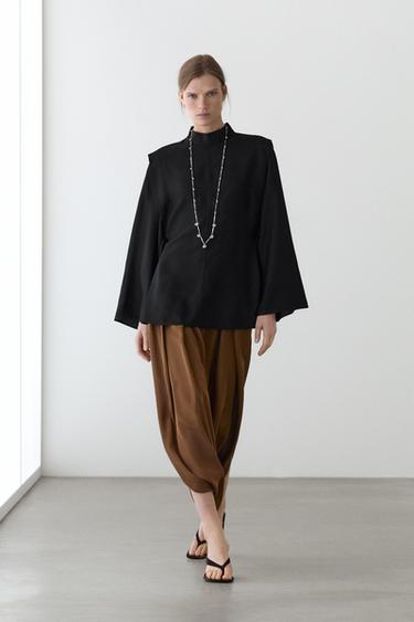 Zara Mock turtleneck shirt with tie details - Black - Image 0