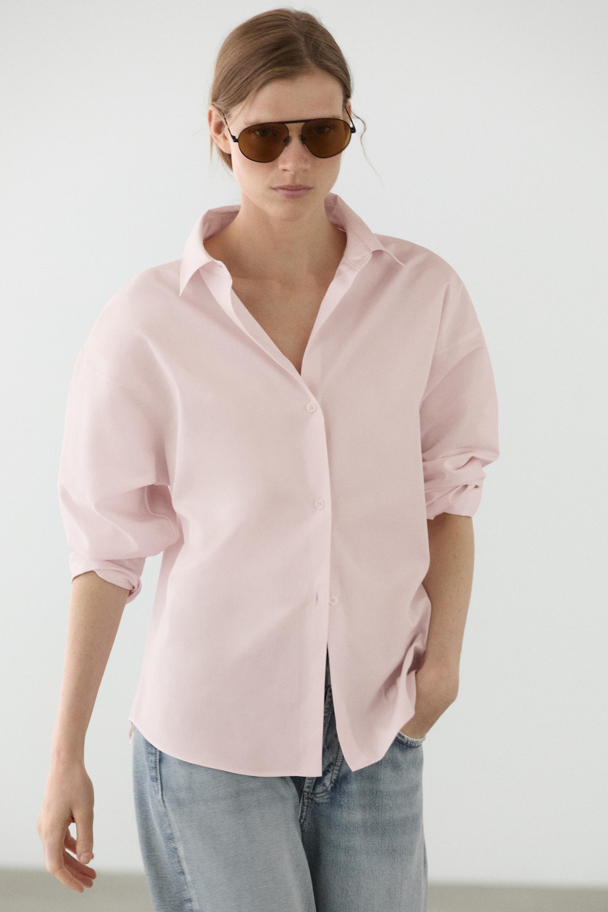 Cotton poplin shirt with dart detail — Pink