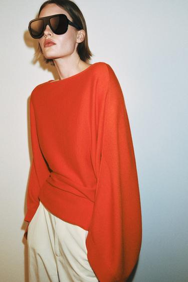 PULL EN MAILLE MANCHES CHAUVE-SOURIS - Orange de Zara - Image 1