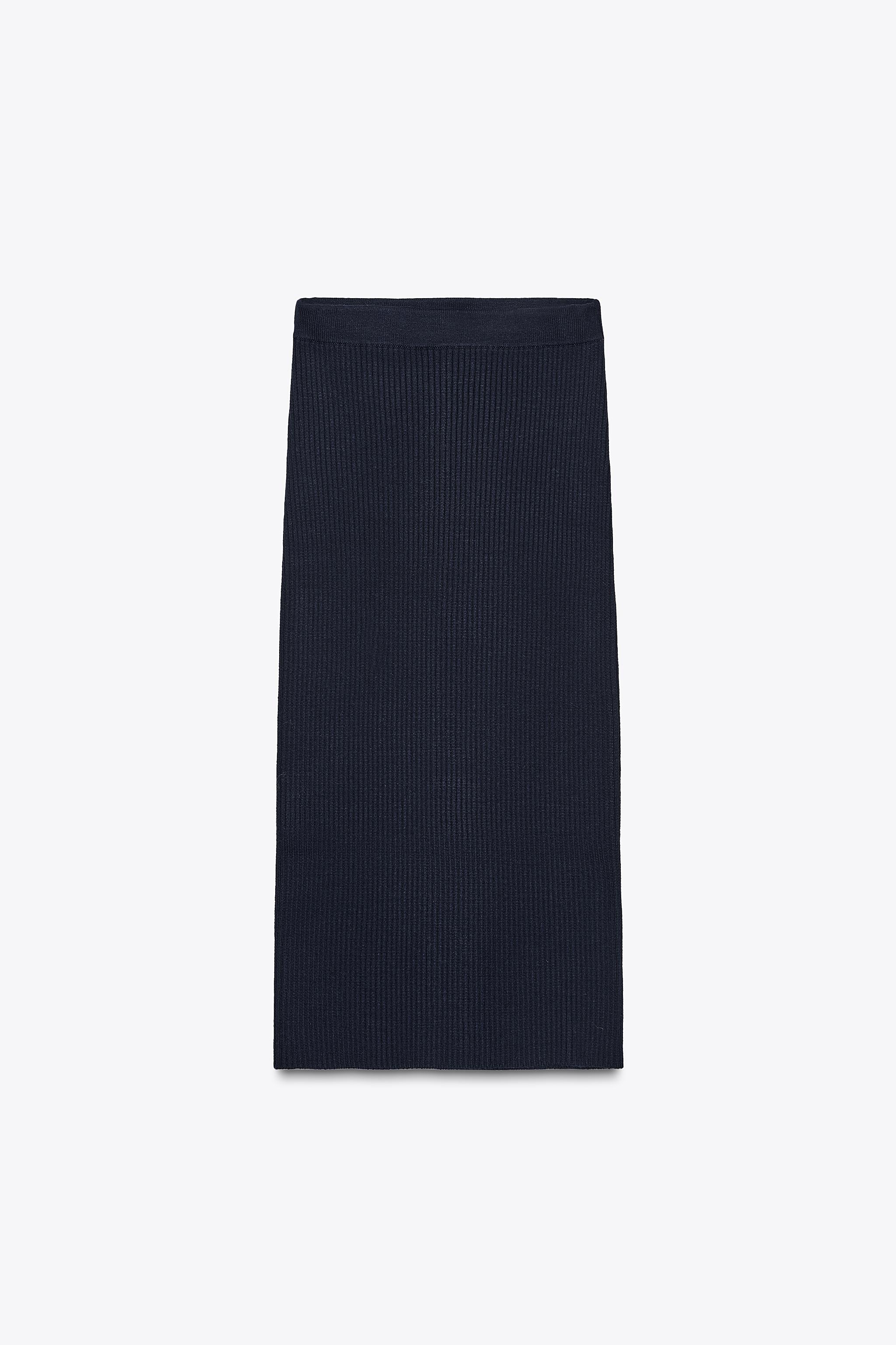 RIB KNIT MIDI SKIRT Navy blue ZARA United Kingdom