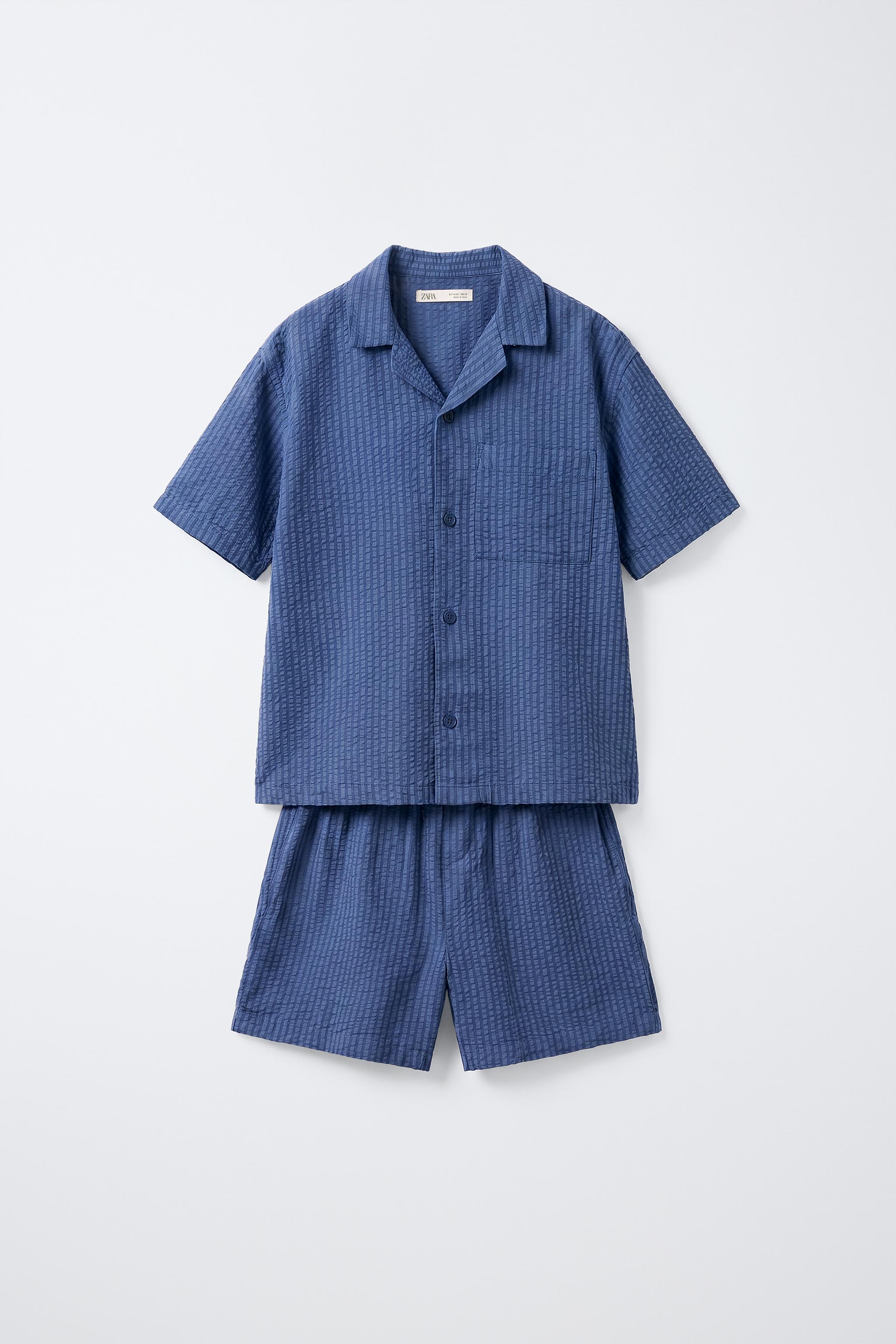 6-14歳向け/シアサッカー＆モダールシャツパジャマ - ブルー | ZARA
