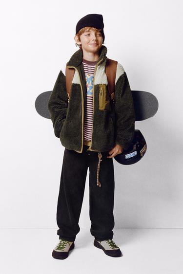 COLOUR BLOCK FAUX SHEARLING JACKET - Khaki by Zara