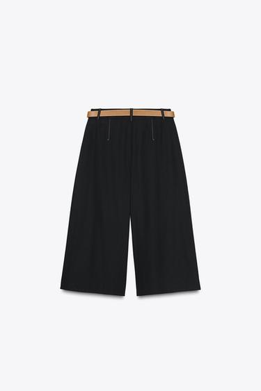 BERMUDA LONGUE À PINCES ET CEINTURE - Noir de Zara - Image 7