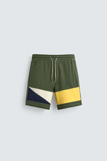 BAÑADOR LARGO COLOR BLOCK - Verde de Zara
