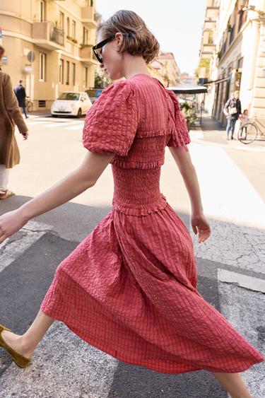 SMOCKED MIDI DRESS - Pink by Zara